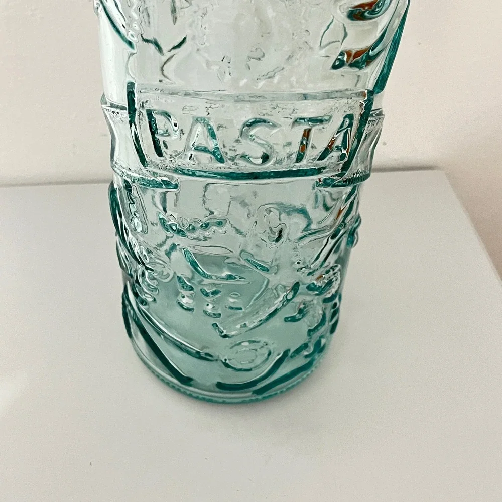 Unbranded Pasta Storage Jar  Blue Embossed Glass Made in Italy Cork Lid